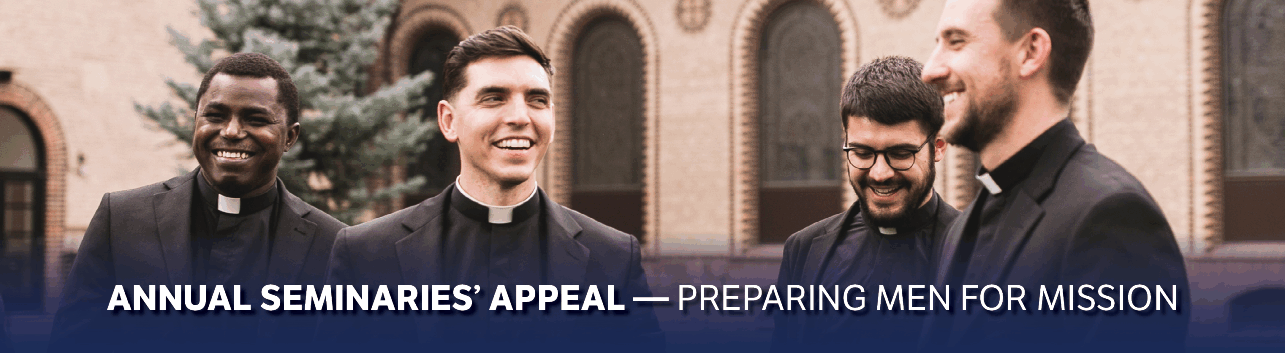 A group of smiling seminarians for St. John Vianney Theological Seminary in Denver, CO.