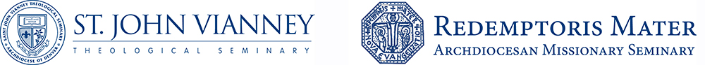 Logos for St. John Vianney Theological Seminary and Redemptoris Mater Missionary Seminary in Denver, CO