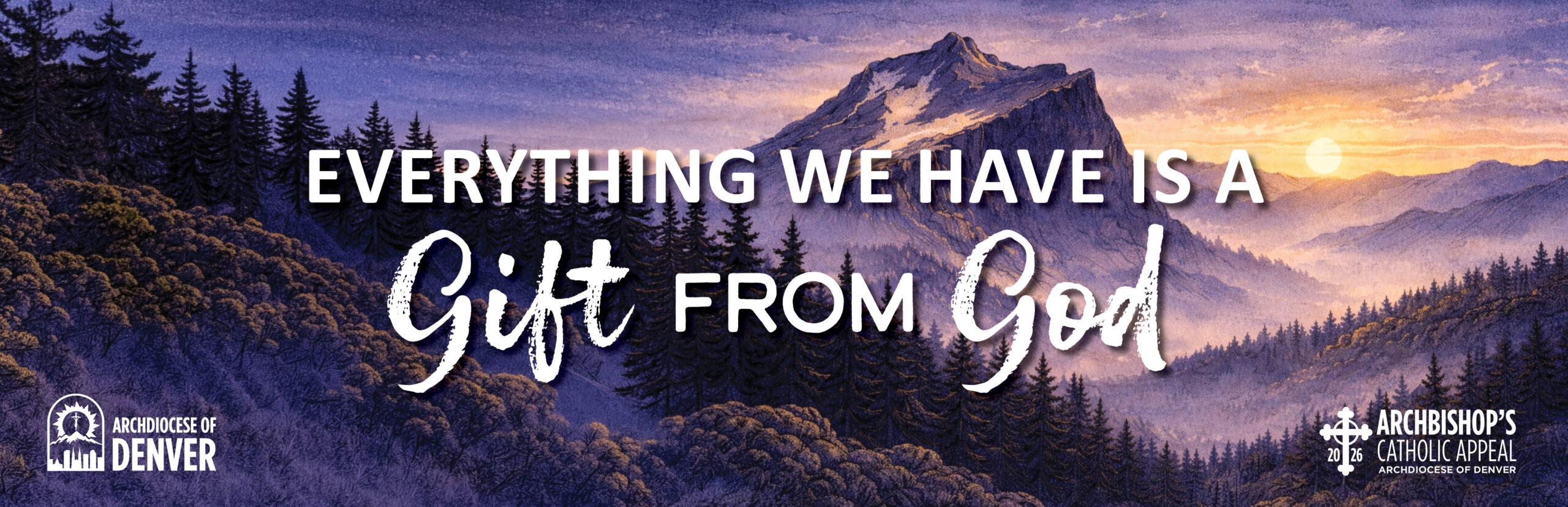 2026 Archbishop's Catholic Appeal Banner showing the mountains of Colorado.