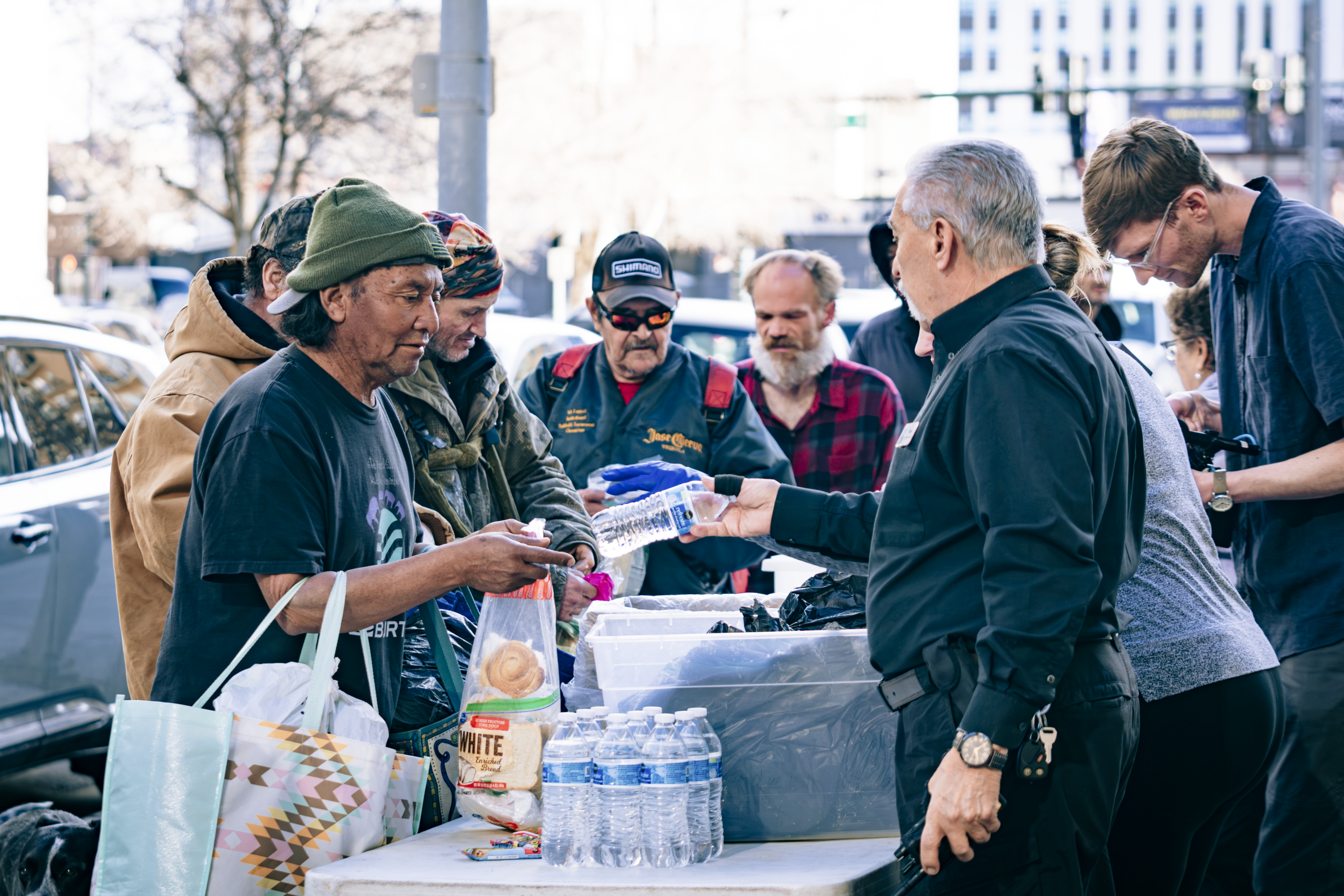 A group at Christ in the City handing out food to the homeless in Denver.